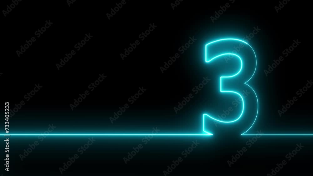 Neon digit 0 with alpha channel, number Three . Animation Neon light blue color Number 3. Neon Glowing Symbol on Black Background. Neon digit 0 with alpha channel, number Three . Animation Neon light blue color Number 3. Neon Glowing Symbol on Black Background.