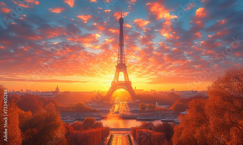 Eiffel Tower during beautiful spring morning in Paris, France. © Tjeerd