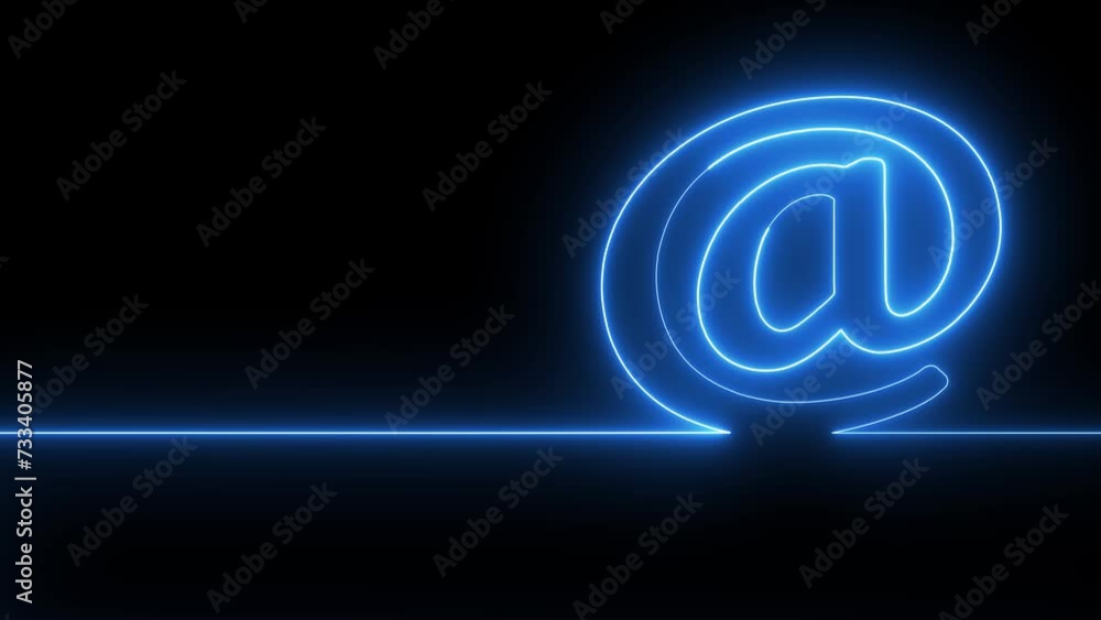 At-sign internet technology symbol with waves in black background.E-mail at neon symbol . At-sign internet technology symbol with waves in black background.E-mail at neon symbol .