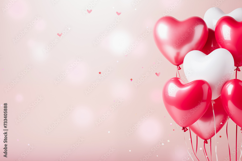 Pink and White Heart Balloons on Pink Background. Valentines Day concept.