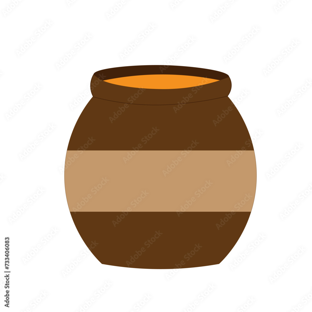 barrel with honey. Icon of sweet delicacy. Cartoon illustration for children's books. Conception for a rural fair. Isolated on a white background.