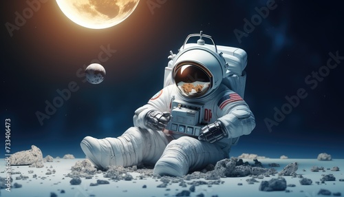 Astronaut sitting on a pile of crumpled paper. Time management concept
