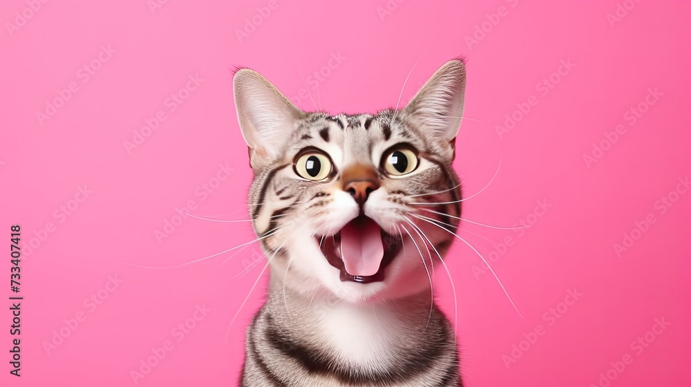 cat with funny face on pink background cat with funny face on pink background