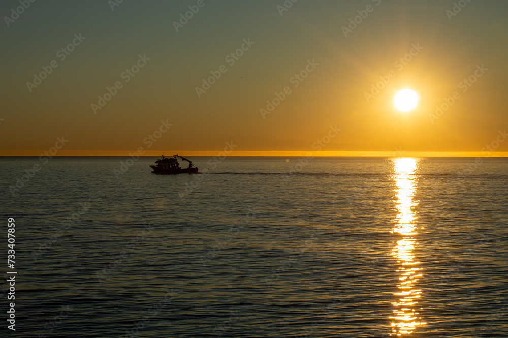 Sunrise over Mediterranean sea in Benalmadena, Malaga, Costa del sol, Spain