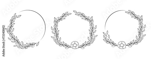 Black and white inkstyle leaves wreaths