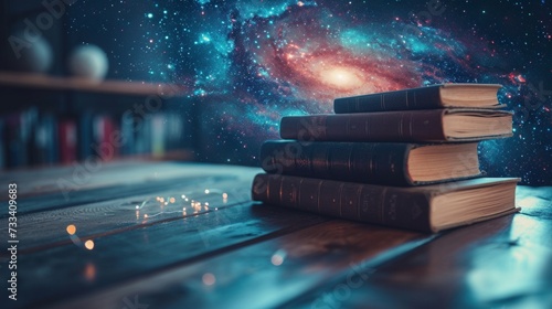 A stack of books on physics and mathematics, the foundation of understanding ...