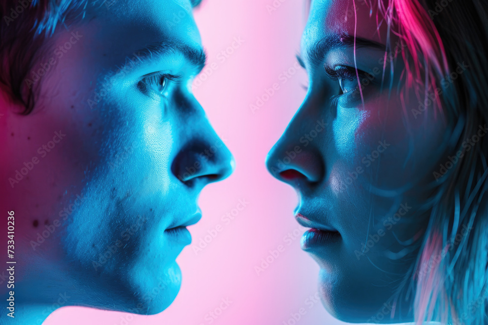 Fototapeta premium photo of a male and female gender with a blue and a pink