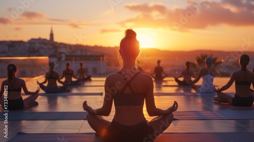 A sunset yoga session on a rooftop, combining physical fitness with spiritual...