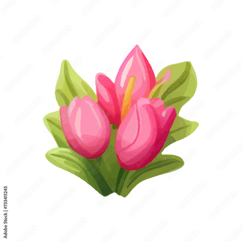 Fototapeta premium pink flowers on a white background. spring flower, bouquet. isolated vector element on white background.