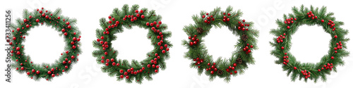 fir garland, wreath with red berries Hyperrealistic Highly Detailed Isolated On Transparent Background Png File