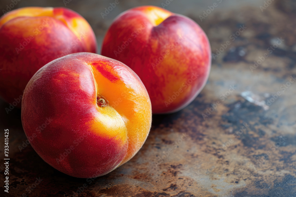 nectarine with a smooth skin and a yellow flesh with a red blush on it nectarine with a smooth skin and a yellow flesh with a red blush on it