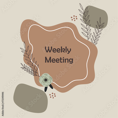Weekly meeting. Weekly meeting cover design. Boho style. doodle lines. cover design with doodles lines. Flowers. Template weekly meeting. Model. Business - Stock vector