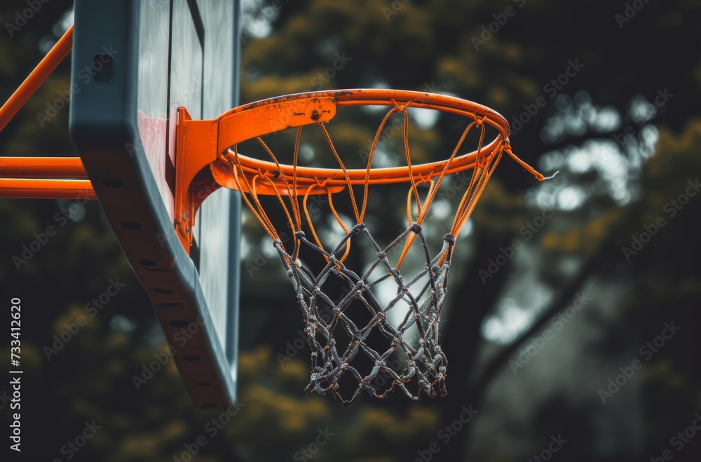 an orange basketball hoop with black basketball basket