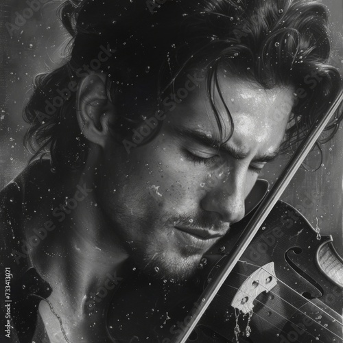 Convey the soulful essence of the music. closed eyes, a concentrated expression