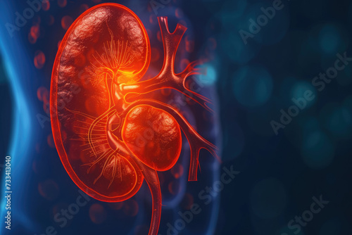 kidney with a red color and a bean shape and a health overlay on the urine photo
