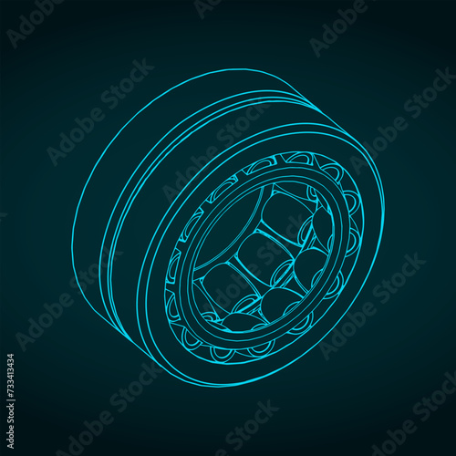 Spherical roller bearing isometric blueprint