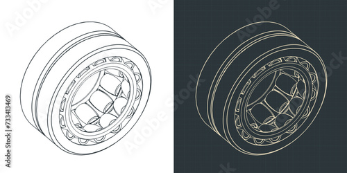 Spherical roller bearing isometric blueprints