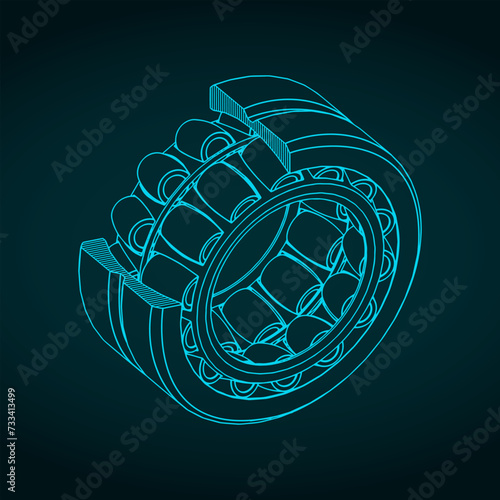 Spherical roller bearing isometric cutaway blueprint