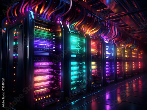 colorful computer servers with colorful cables