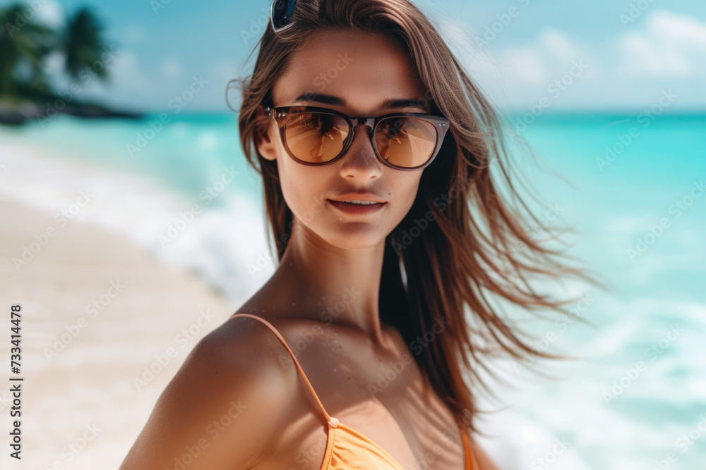 model enjoying a vacation with a beach and a sea in the background and a bikini model enjoying a vacation with a beach and a sea in the background and a bikini