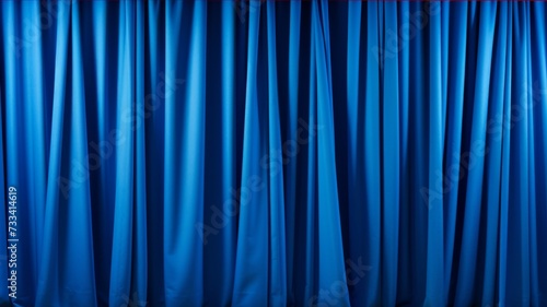Luxurious blue velvet curtains display a deep, rich texture and an elegant appearance