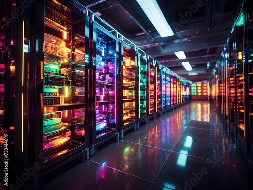 colorful computer towers in a datacenter