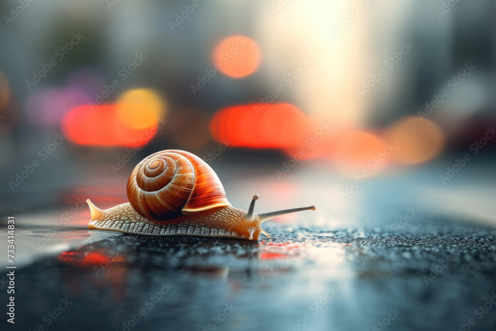 Obraz premium photo of a fast and slow motion with a car and a snail