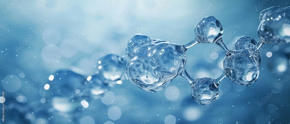 Water (H2O) Molecule Floating on a Soft Blue background .
Water (H2O) Molecule Floating on a Soft Blue background .