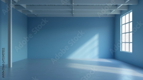 Empty space in blue color. Studio room with window © Vladimir