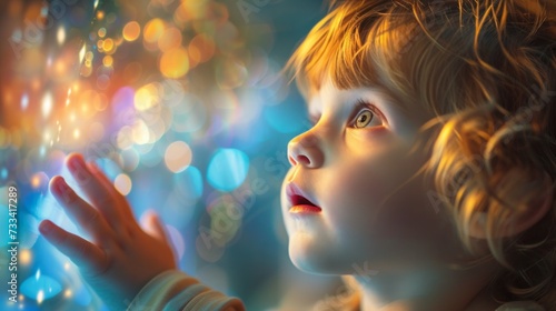 Spark curiosity and wonder. wide eyes, outstretched hands, a child captivated...