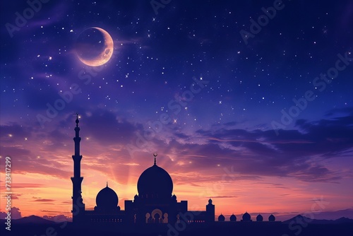 mosque silhouette background at night