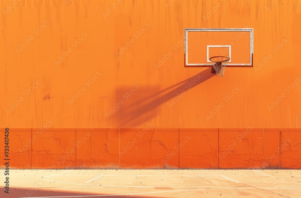the basketball hoop in front of the orange wall the basketball hoop in front of the orange wall