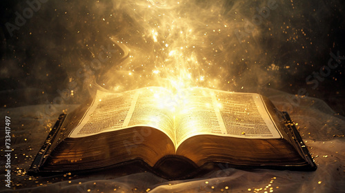 historical sacred book with fabulous glowing light