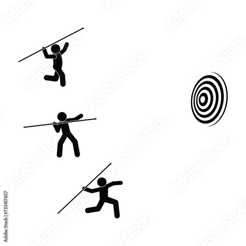 people aiming at target, javelin thrower icon, achieving goal illustration