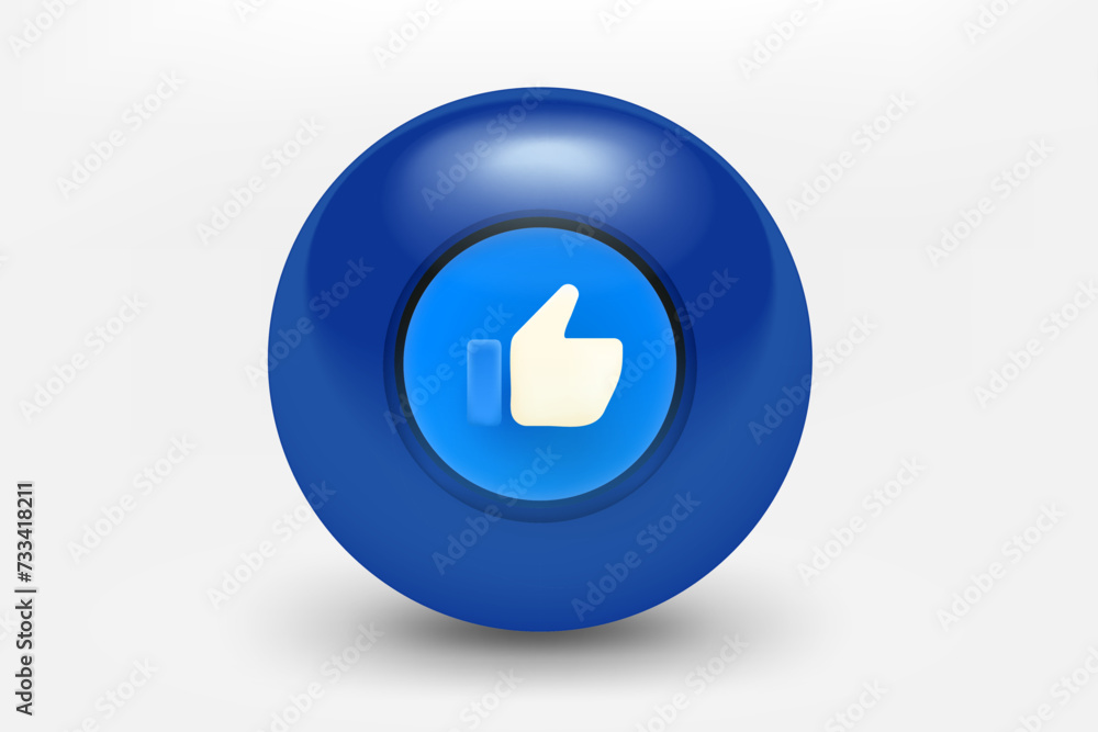 Blue ball with thumbs up icon. 3d vector illustration Blue ball with thumbs up icon. 3d vector illustration