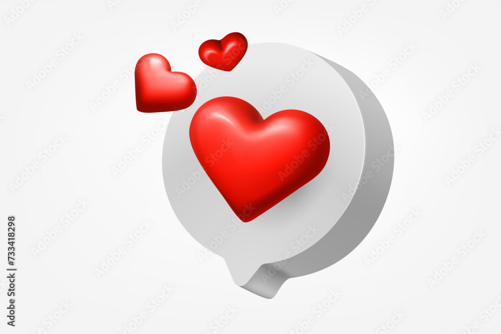 Speech bubble with red hearts on white background. 3d vector illustration Speech bubble with red hearts on white background. 3d vector illustration