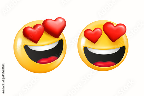 Emoji with hearts eyes on white background. 3d vector illustration