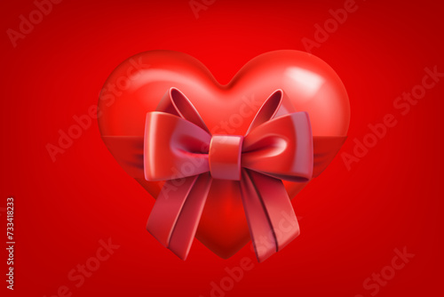 Red haert with satin ribbon and bow. 3d vector illustration photo