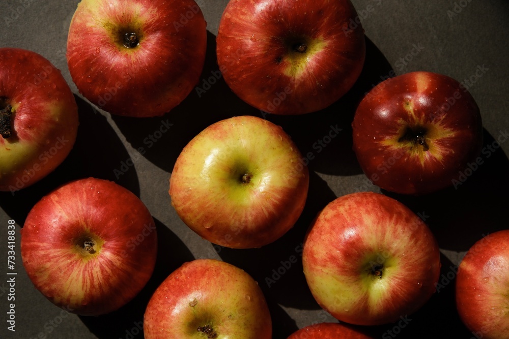 Fresh red apples. Delicious and juicy apples from the garden. Vegan vitamin nutrition concept. Fresh red apples. Delicious and juicy apples from the garden. Vegan vitamin nutrition concept.