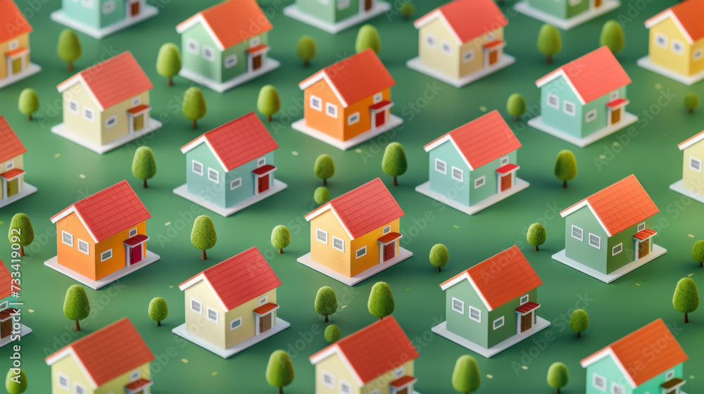 3d model city pattern houses trees color 3d model city pattern houses trees color