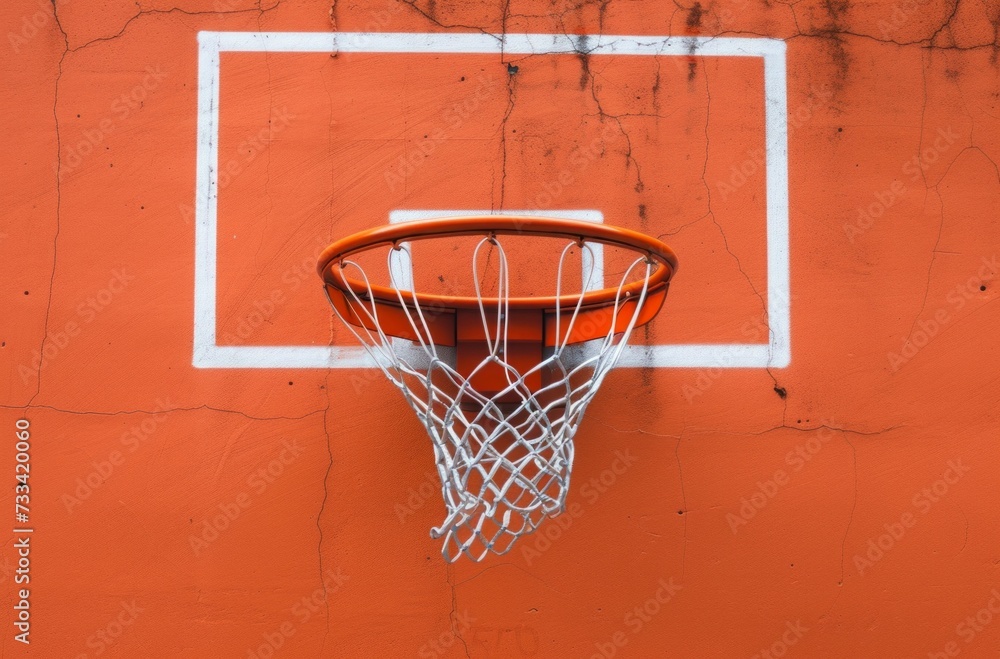 the basketball hoop in front of the orange wall the basketball hoop in front of the orange wall