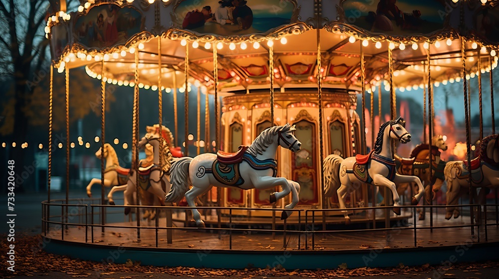 A festive oktoberfest carousel with ornate horses