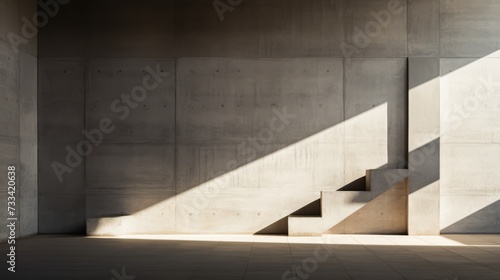 A dramatic play of light and shadow on brutalist walls