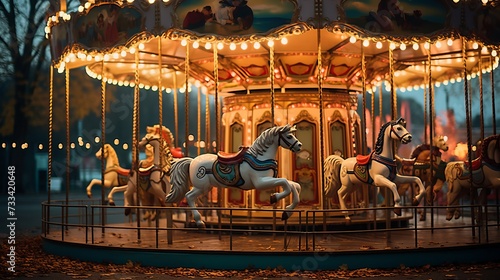 A festive oktoberfest carousel with ornate horses © Cloudyew