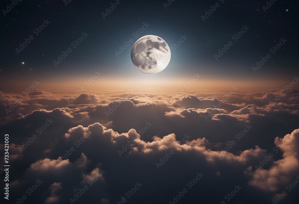 Captivating full moon illuminating clouds and stars in night sky