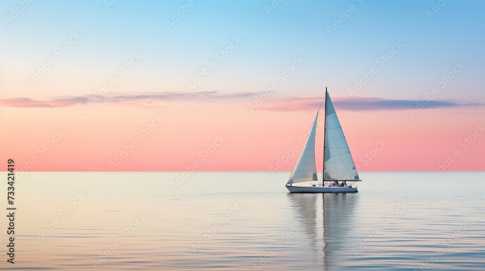 A serene seascape with a sailboat on the horizon
