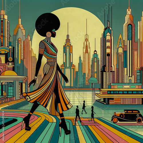 Futuristic Afro-Futurism Fashion in Urban Metropolis