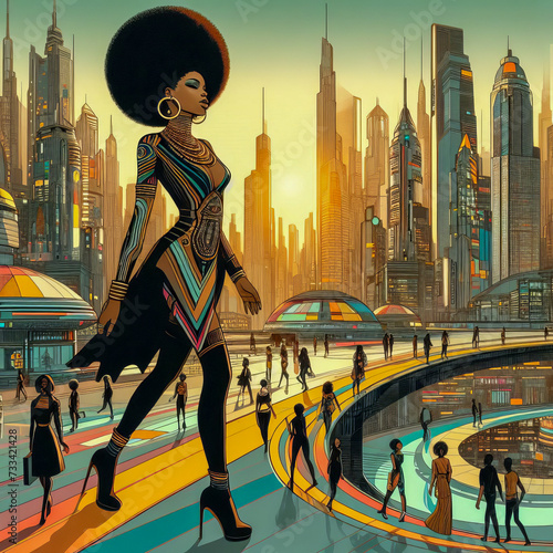 Futuristic Afro-Futurism Fashion in Urban Metropolis