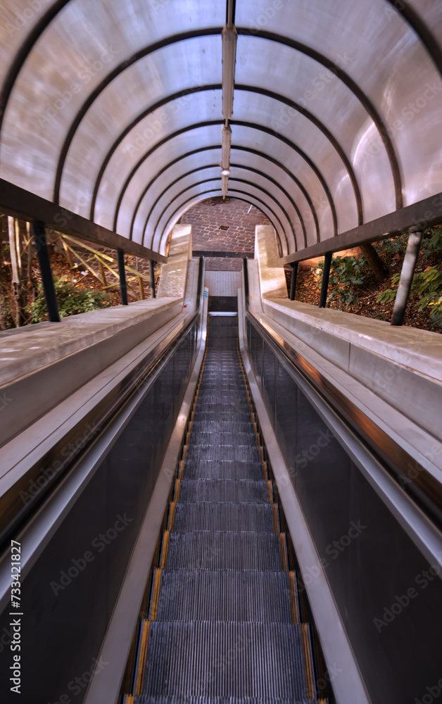 A covered escalator.