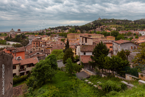 Panoramic view of Verona from the air. Veneto region in Italy.